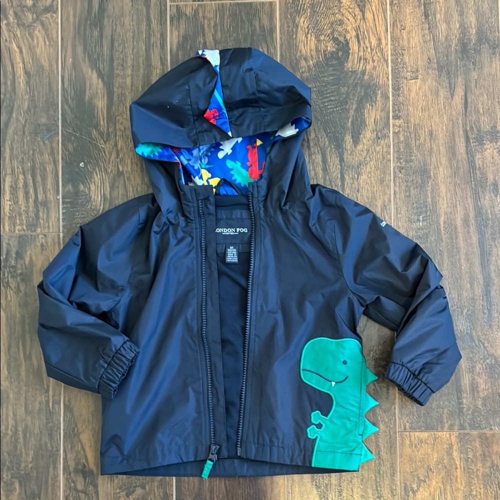 London Fog Toddler Black Dinosaur Rain Jacket